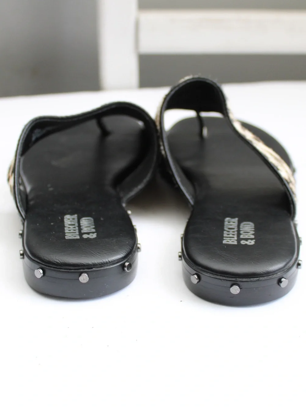 BLEECKER & BOND Heidi Cowhide Calf-Hair Leopard Studded Sandals Size 8.5